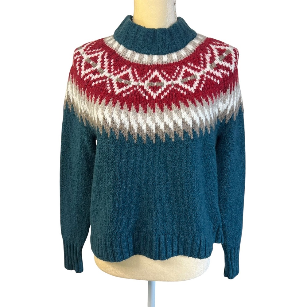 American Eagle Women's Teal Fair Isle‎ Mock Neck Sweater Size Small S